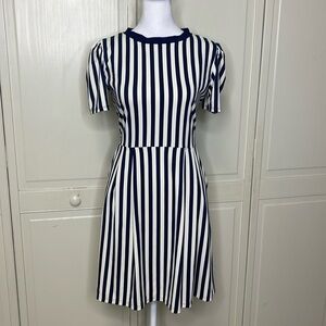 Jude Connally Women’s Navy Blue Striped Midi Dress Size Small